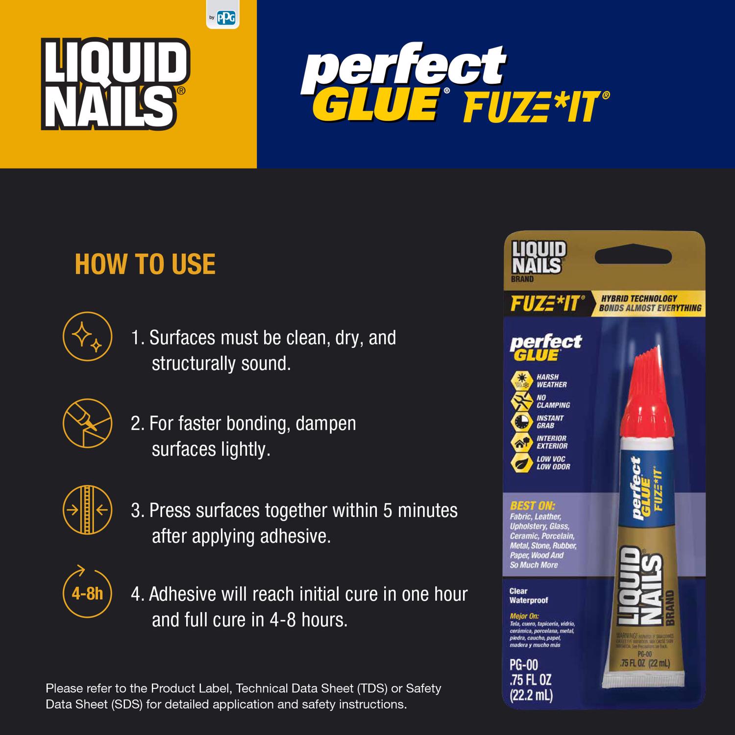 Liquid Nails Fuze-It High Strength Hybrid Adhesive Perfect Glue 0.75 oz