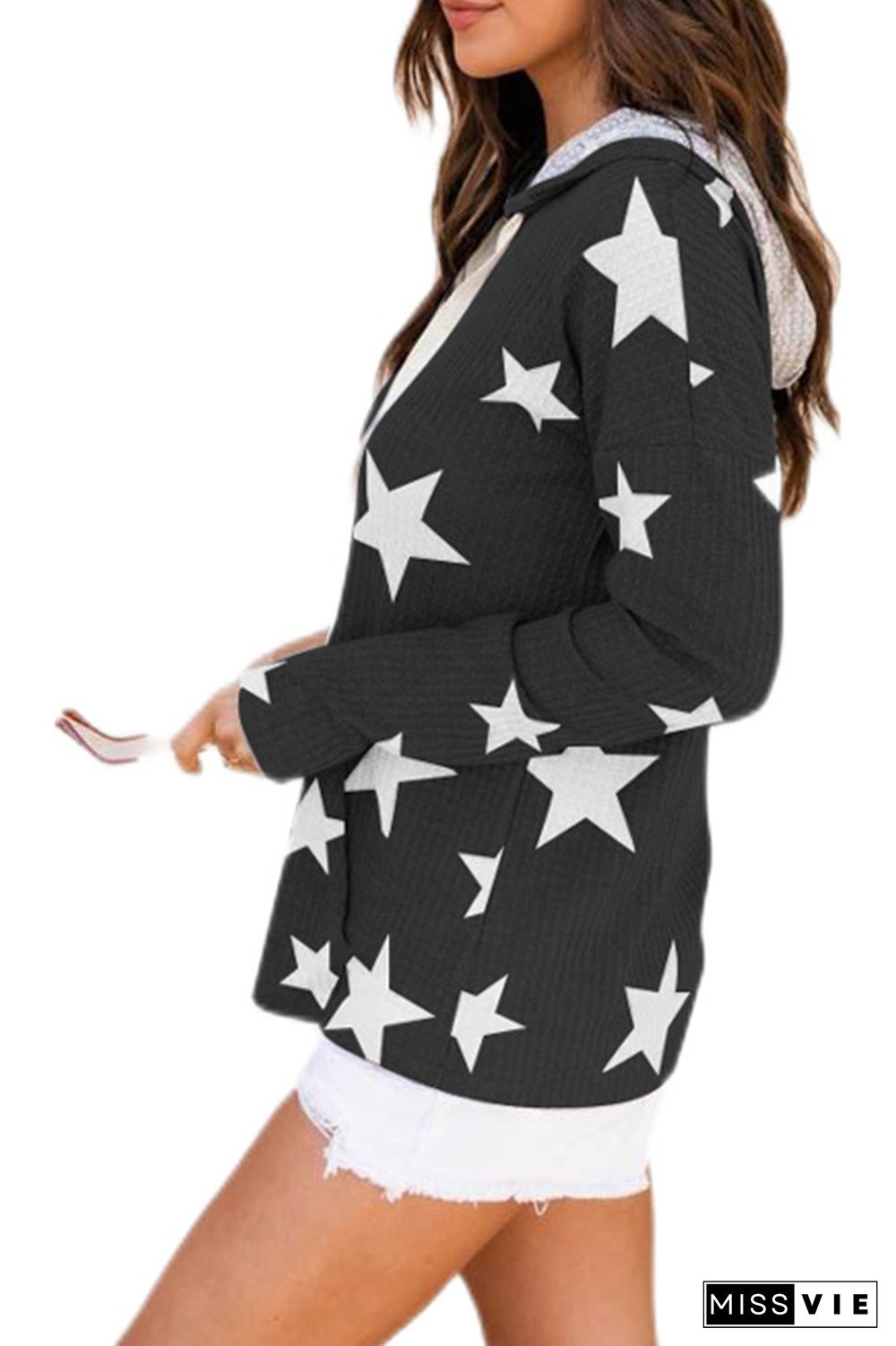 Stars Print Pocket Hoodies Women Wholesale