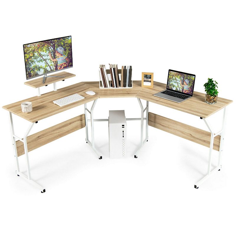 88.5 Inch L Shaped Reversible Computer Desk Table with Monitor Stand