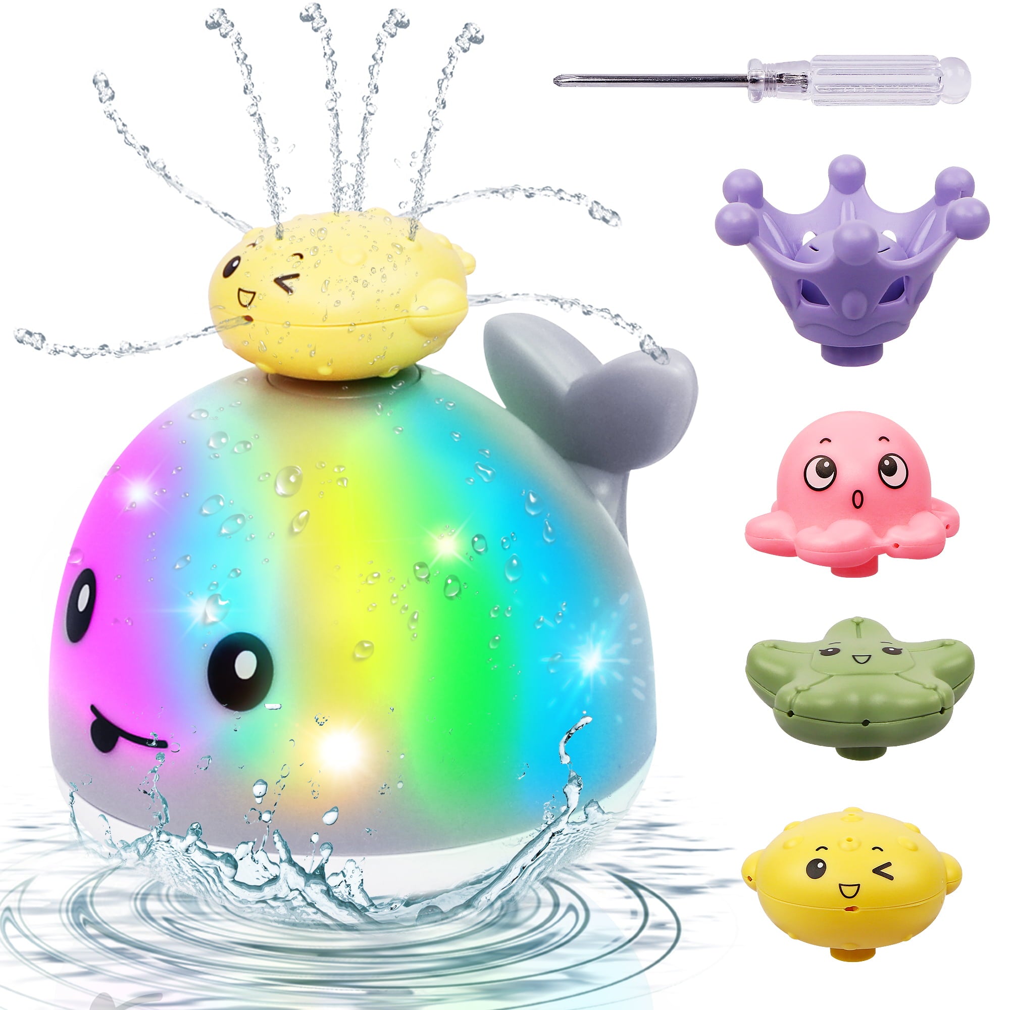 Hot Bee Whale Bath Toys for Kids， 4 Water Spraying Modes Summer Swimming Pool Toys， Light up Sprinkler Bathtub Toys Christmas Birthday Gift for Baby Boys Girls-Gray