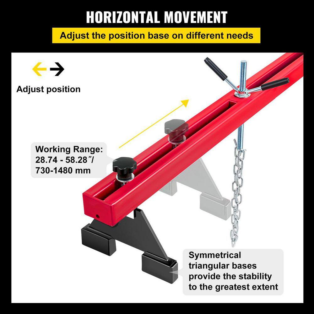 VEVOR Engine Support Bar 1100 lbs. Capacity Engine Transverse Bar Engine Hoist 2 Point Lift Holder Hoist Dual Hooks FDJZCG1100LBSJTOPV0