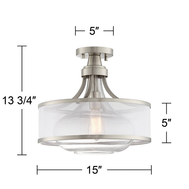 Wide Brushed Nickel Silver Organza Clear Glass Shade For Bedroom Kitchen