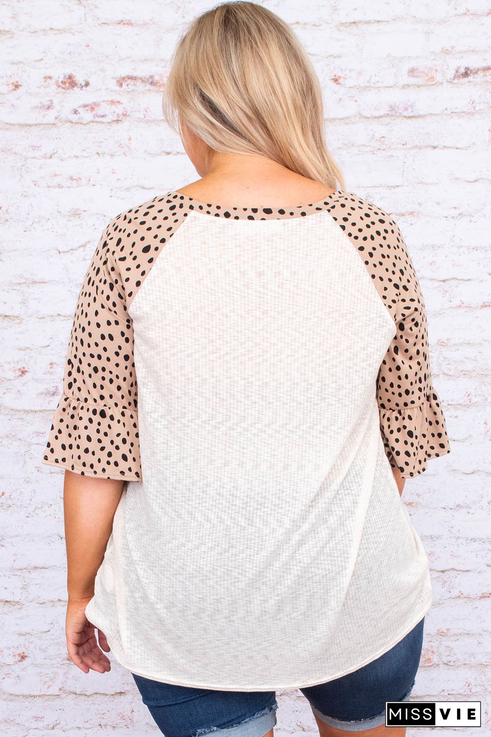 Leopard Splice Ruffle Half Sleeve Plus Size T Shirt