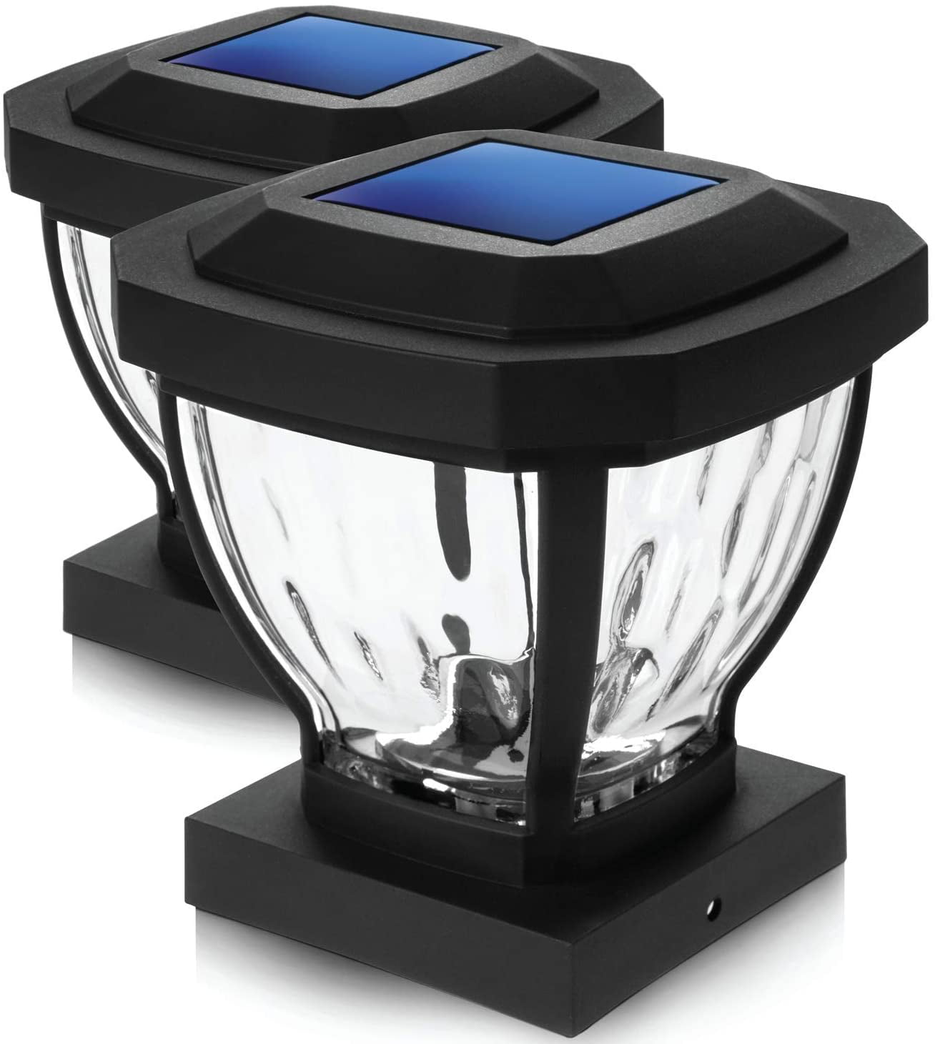 Home Zone Security Solar Post Cap Lights - 2-Pack， Glass + LED， Fits 3.5