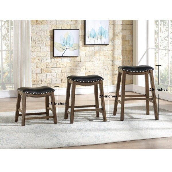 Nailhead Wood Pub-Height Kitchen Counter Bar Stool Square Seat， Black