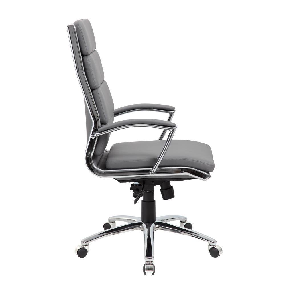 BOSS Office Products Gray Leather High Back Executive Chair Chrome Finish with Padded Arms B9471-GY