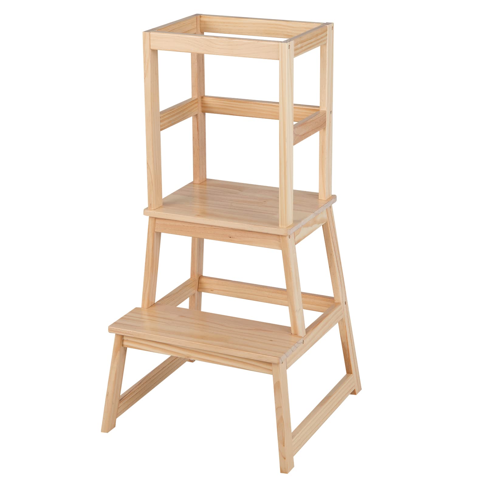 Costzon Kids Kitchen Step Stool with Safety Rail, 2 in 1 Solid Wood