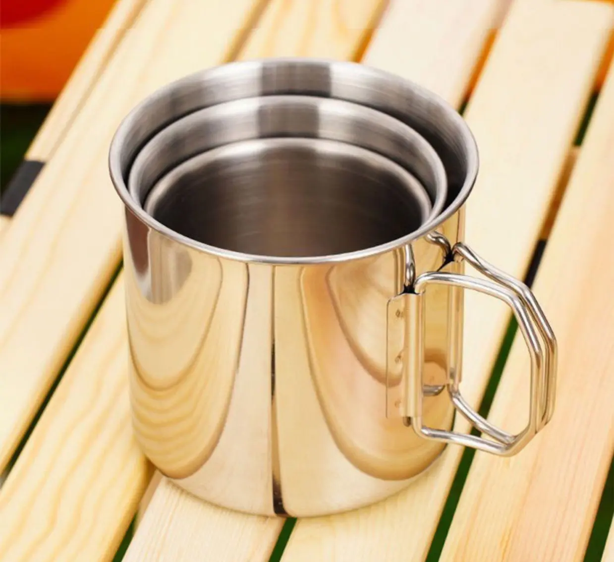 304 Stainless Steel Cup Outdoor Camping Cup Portable Folding Handle Mountain Picnic Outdoor Camping Hiking Travelling