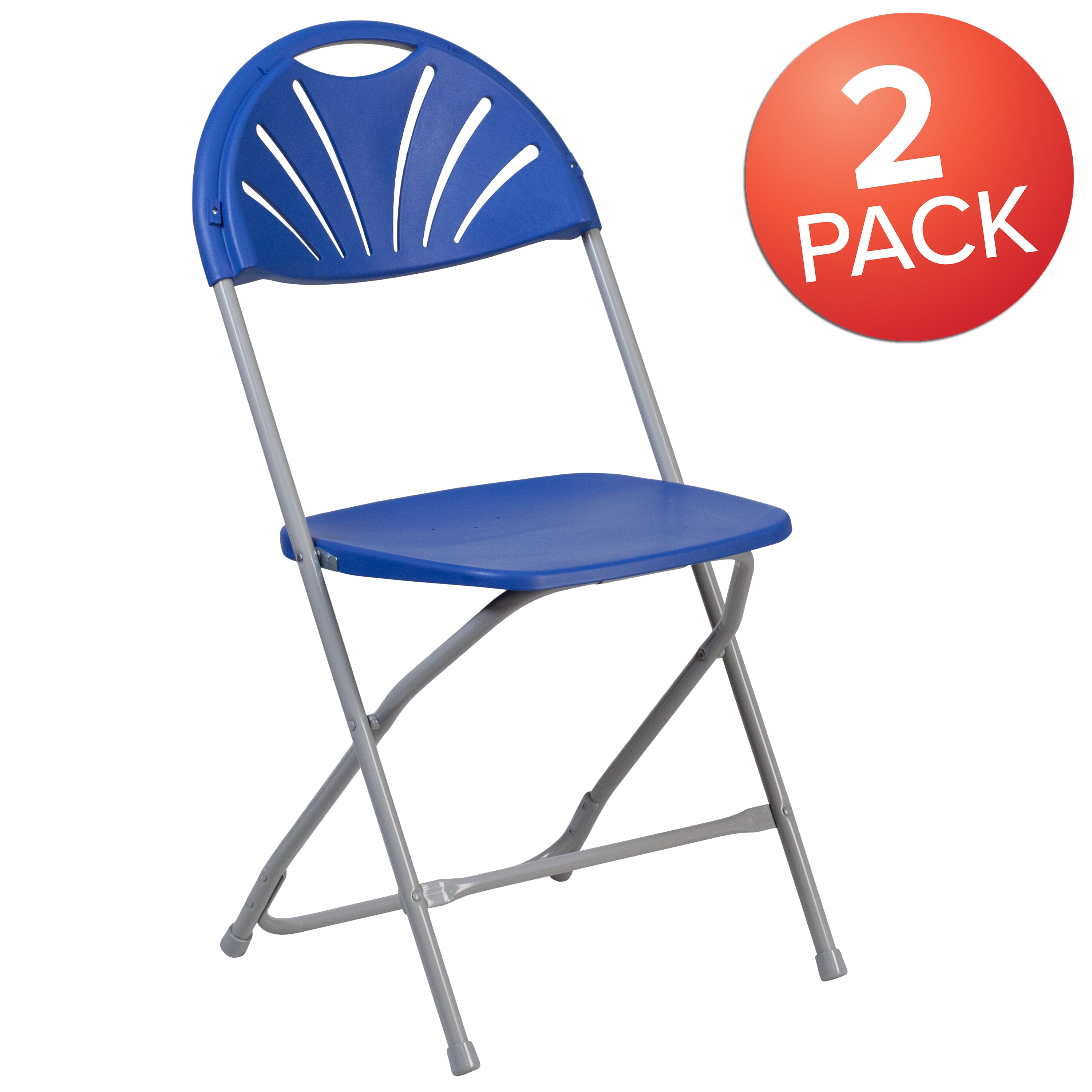 Flash Furniture 2 Pack HERCULES Series 650 lb. Capacity Blue Plastic Fan Back Folding Chair