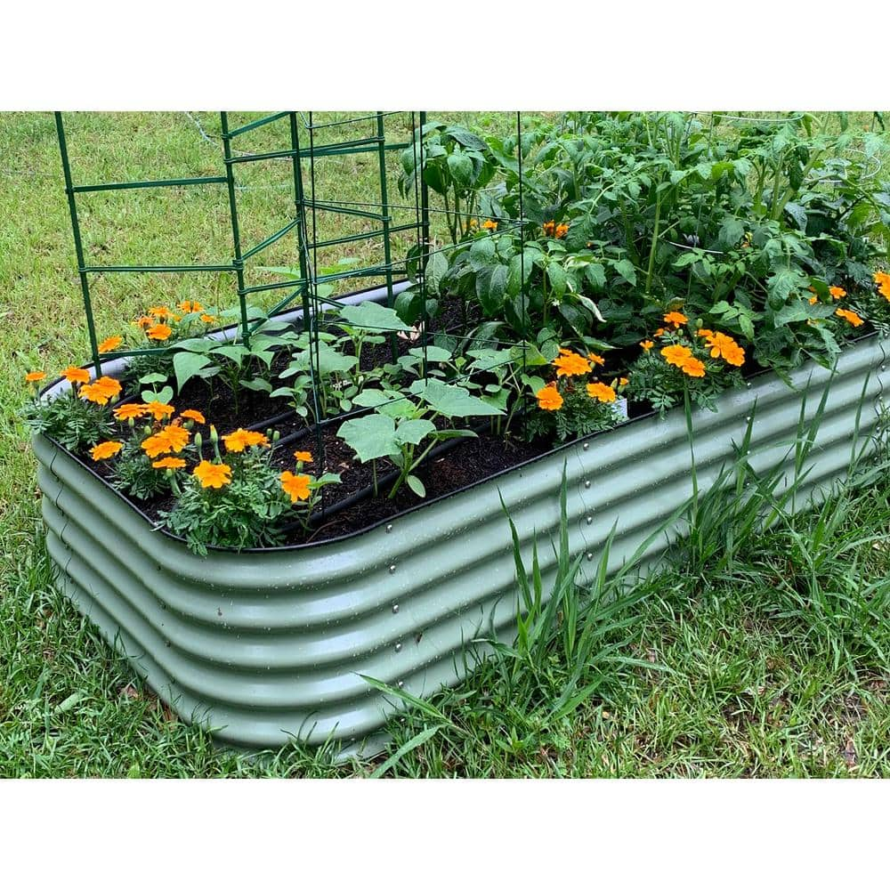 vego garden 17 in. Tall 9-In-1 Modular Olive Green Metal Raised Garden Bed Kit VB9N117G