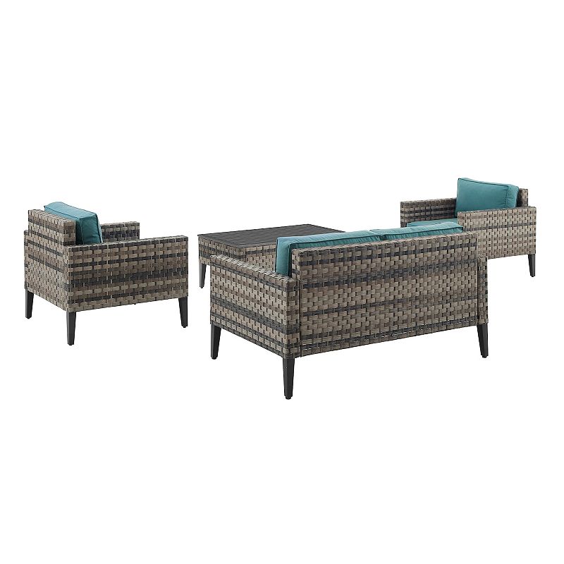 Crosley Prescott Outdoor Conversation Loveseat， Chair and Coffee Table 4-piece Set