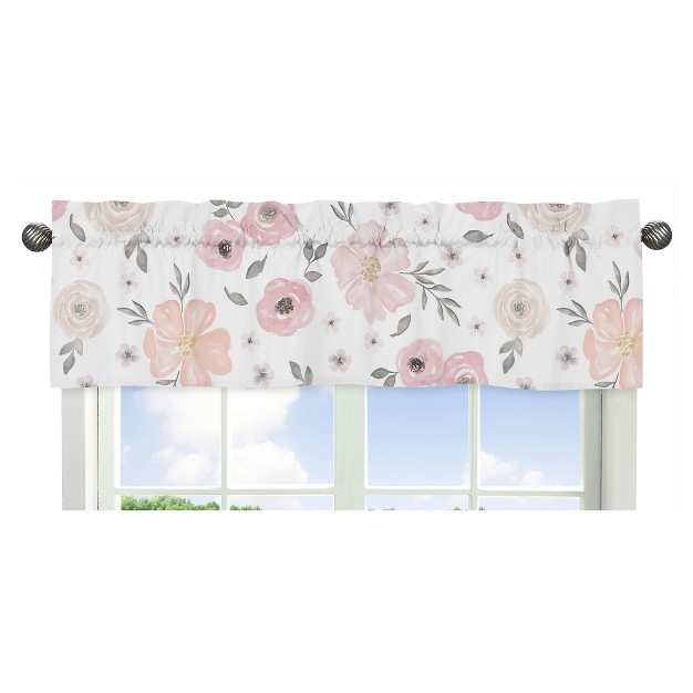 Sweet Jojo Designs Window Valance Watercolor Floral Pink gray