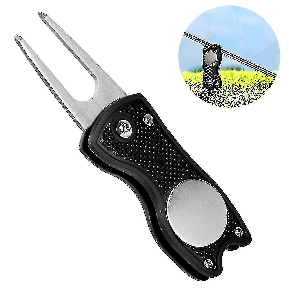 All Metal Foldable Golf Divot Tool With Pop-up Button Magnetic