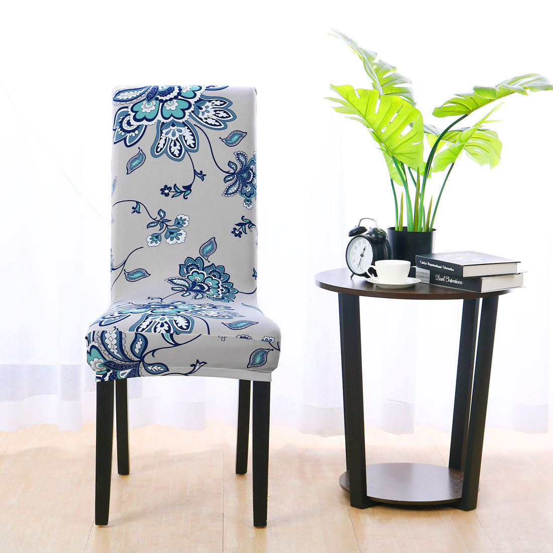 PiccoCasa 1Pc Stretch Spandex Chair Slipcovers Blue Flower Seat Protectors