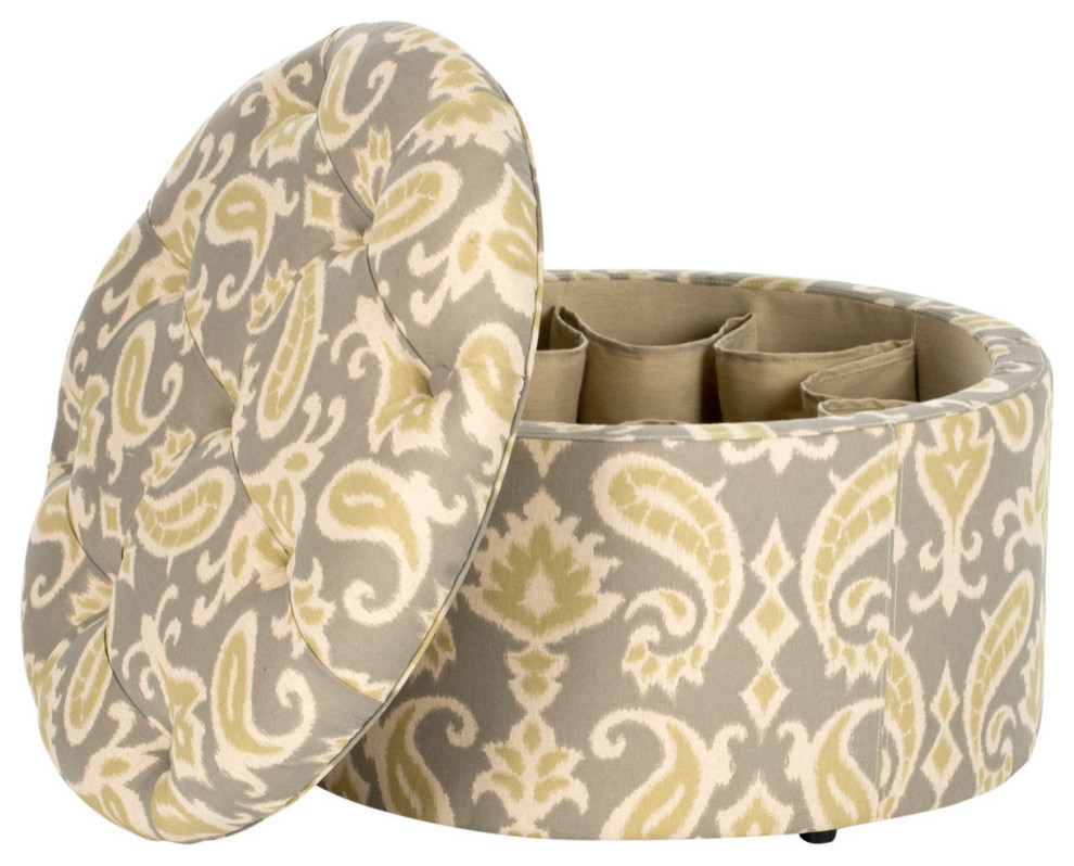 Niska Shoe Ottoman  Ikat Gray/Beige   Mediterranean   Footstools And Ottomans   by Rustic Home Furniture Deco  Houzz