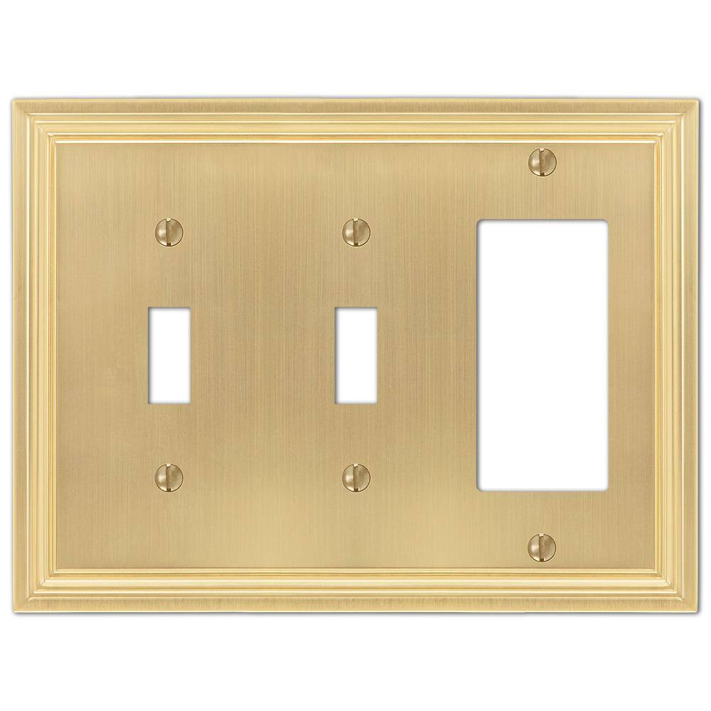 AMERELLE Hallcrest 3 Gang 2-Toggle and 1-Rocker Metal Wall Plate - Satin Brass 98TTRSB