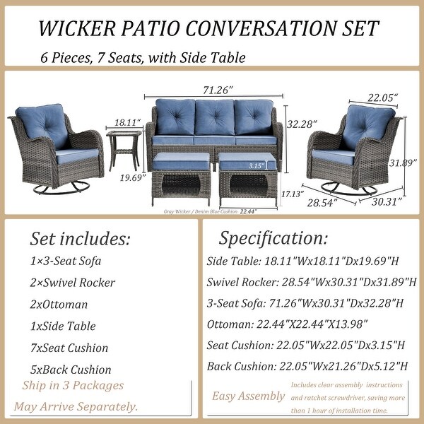 Wicker Patio Furniture Conversation Set with High Back Swivel Chairs and Storage Ottomans，Cushions Included🎃