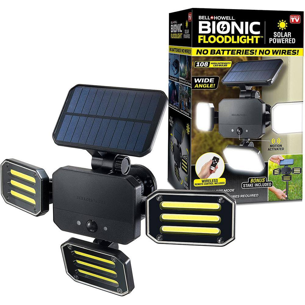 Bell + Howell 180-Degrees Swiveling Light Black Solar Powered Motion Activated Outdoor 108 Integrated LED Bionic Floodlight 7897