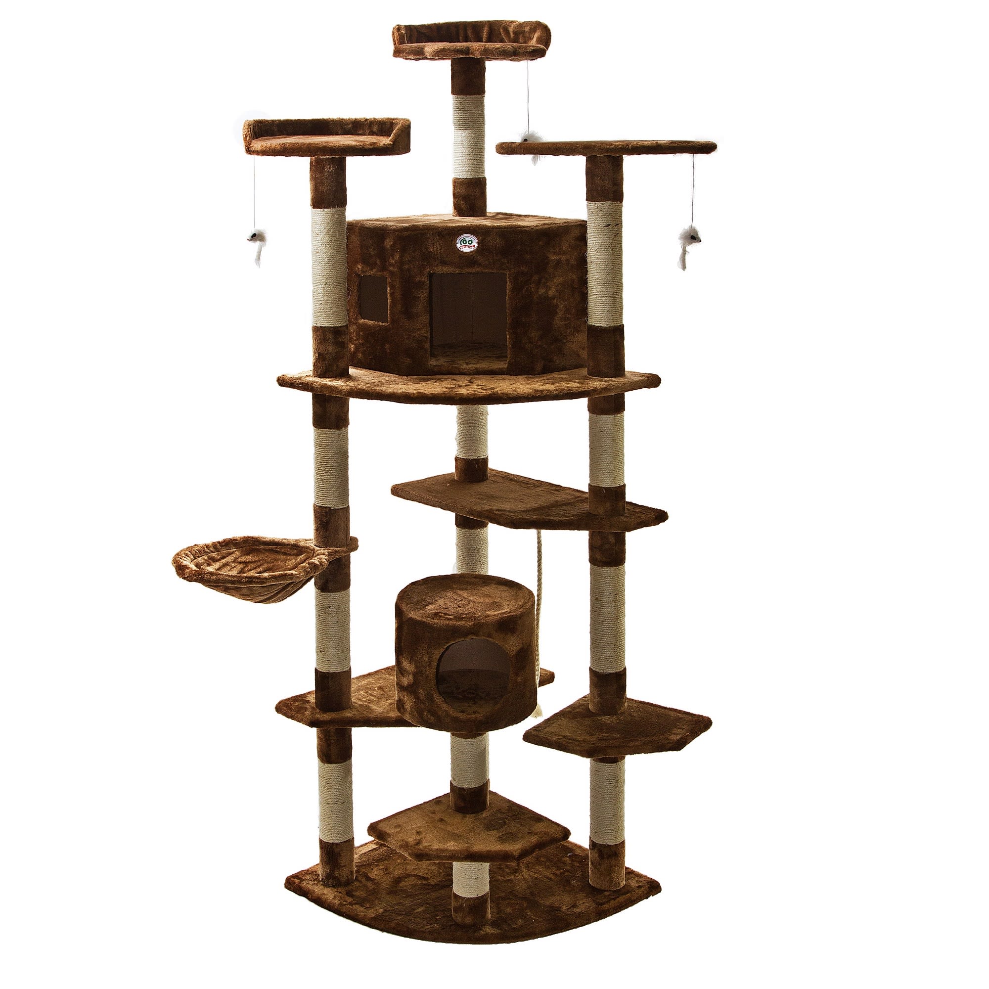 GO PET CLUB Brown 80 Cat Tree with Dangling Toys and Side Basket