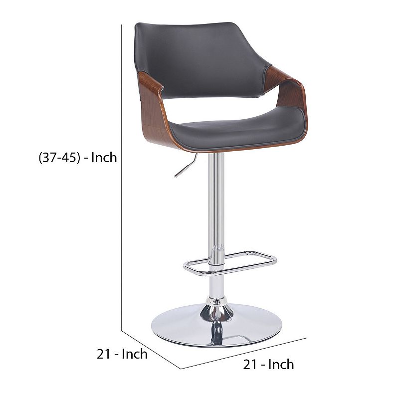 Bar Stool with Curved Leatherette Back and Seat， Gray