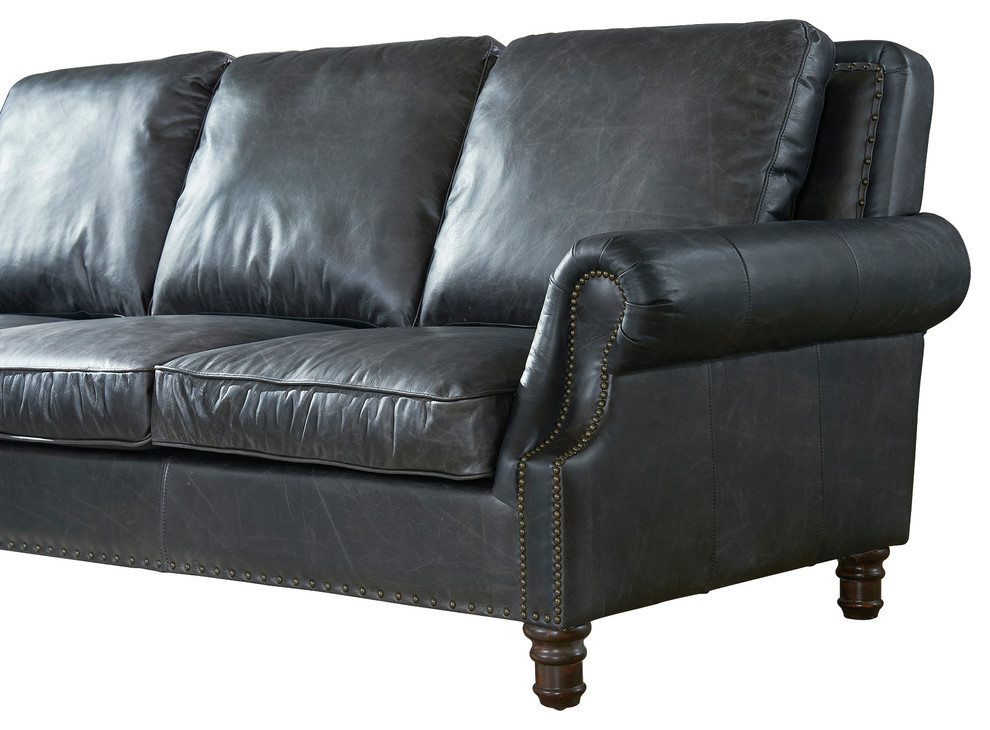 Vintage Leather English Rolled Arm Sofa  Slate   Traditional   Sofas   by Crafters and Weavers  Houzz