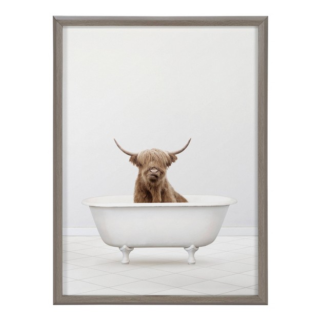 X 24 quot Blake Highland Cow Solo Bathtub By Amy Peterson Framed Printed Art Gray Kate amp Laurel All Things Decor