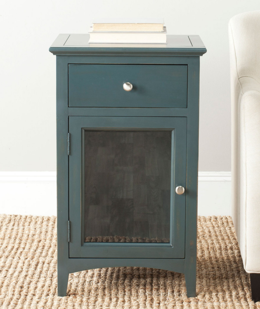 Keith One Drawer End Table With Glass Cabinet Dark Teal   Modern   Side Tables And End Tables   by Virgil Stanis Design  Houzz