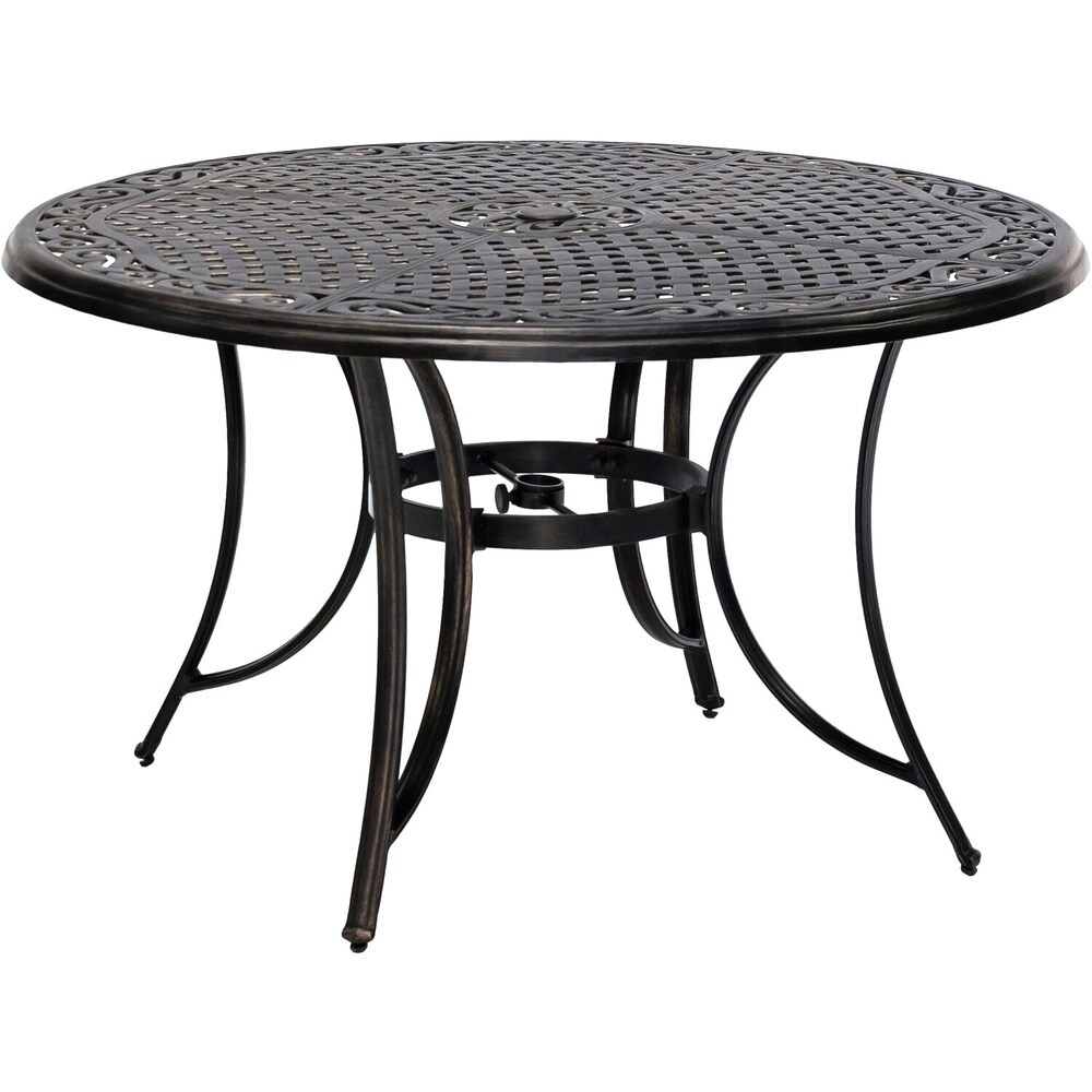 Hanover Fontana 5 Piece Outdoor Dining Set with 4 Sling Swivel Rockers and a 48 In. Cast Top Table