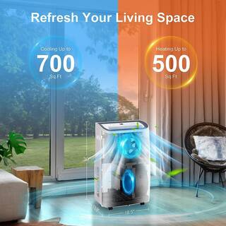 14000 BTU WIFI Portable Air Conditioner 4 in.-1 Cools 700 sq. ft. with Heater and Dehumidifier Remote Display in White K-BK-74