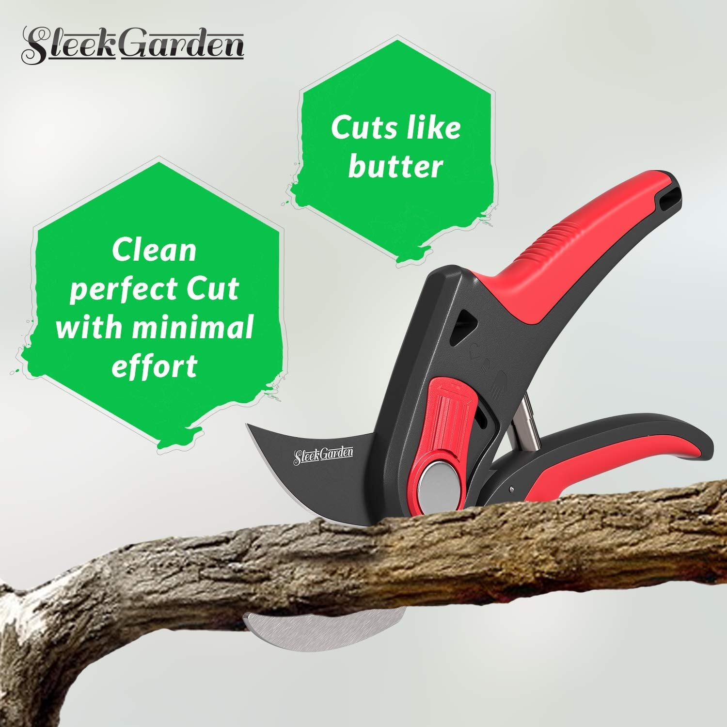 Sleek Garden Professional Sharp Bypass EZ-Cut Garden Pruning Shears -Comfort Plu