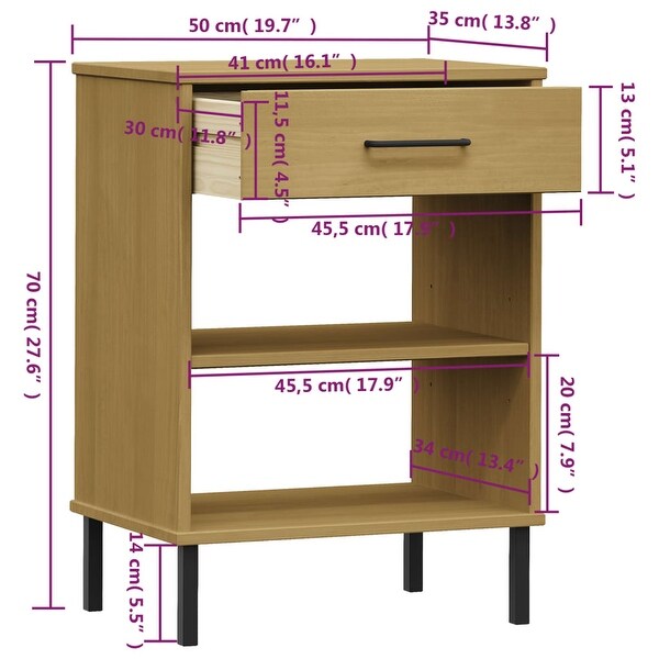 vidaXL Solid Wood Pine Console Cabinet with Metal Legs OSLO Table Multi Colors - 19.7