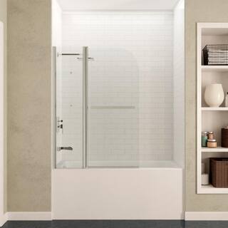 ANZZI Galleon 48 in. x 58 in. Frameless Hinged Tub Door with TSUNAMI GUARD in Brushed Nickel SD-AZ054-01BN