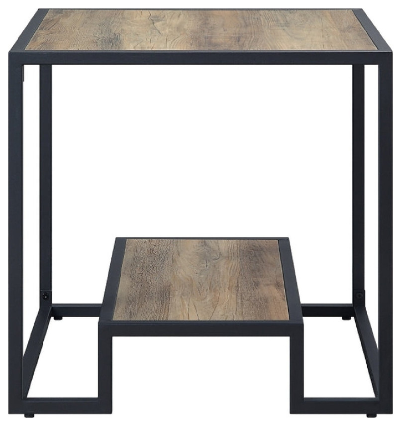 Lea 22 Inch Wood End Table Grain Details Metal Frame Rustic Oak  Saltoro   Industrial   Side Tables And End Tables   by Dot  ampBo  Houzz