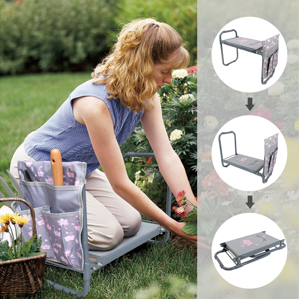 Garden Kneeler and Seat, Folding Gardening Stool Heavy Duty, Elegant Flamingo Gardening Gifts