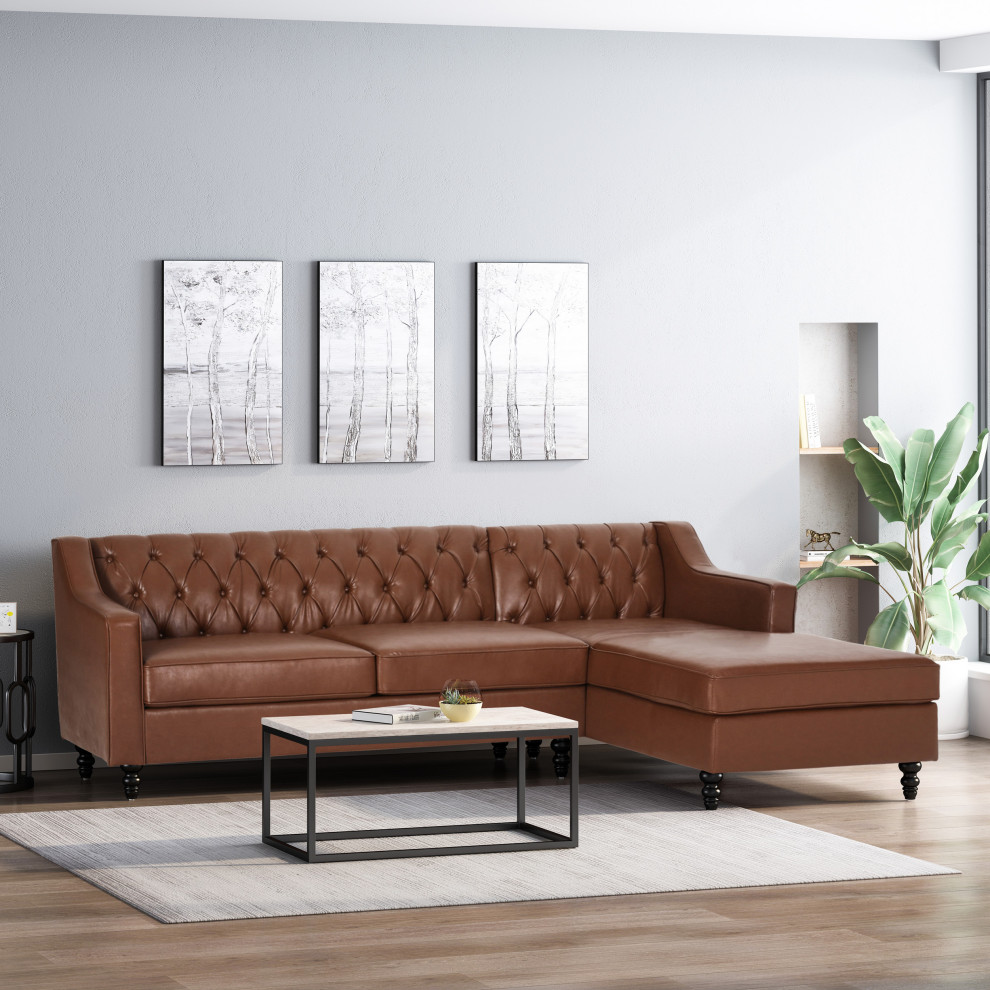 Bluewater Contemporary Tufted Chaise Sectional   Traditional   Sectional Sofas   by GDFStudio  Houzz