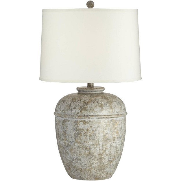 Tall Faux Mottled Stone Cream Linen Drum Shade For Bedroom Living Room Bedside Nightstand Kids