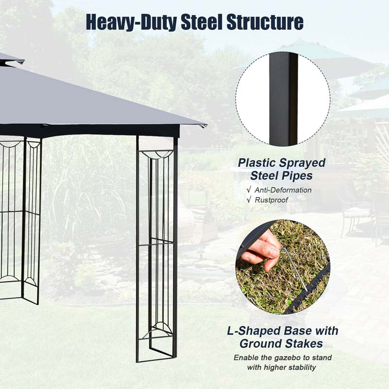 10 x 10 FT Steel Frame Patio Gazebo with 2 Tier Vented Roof, Heavy-Duty Outdoor Canopy Gazebo Tent