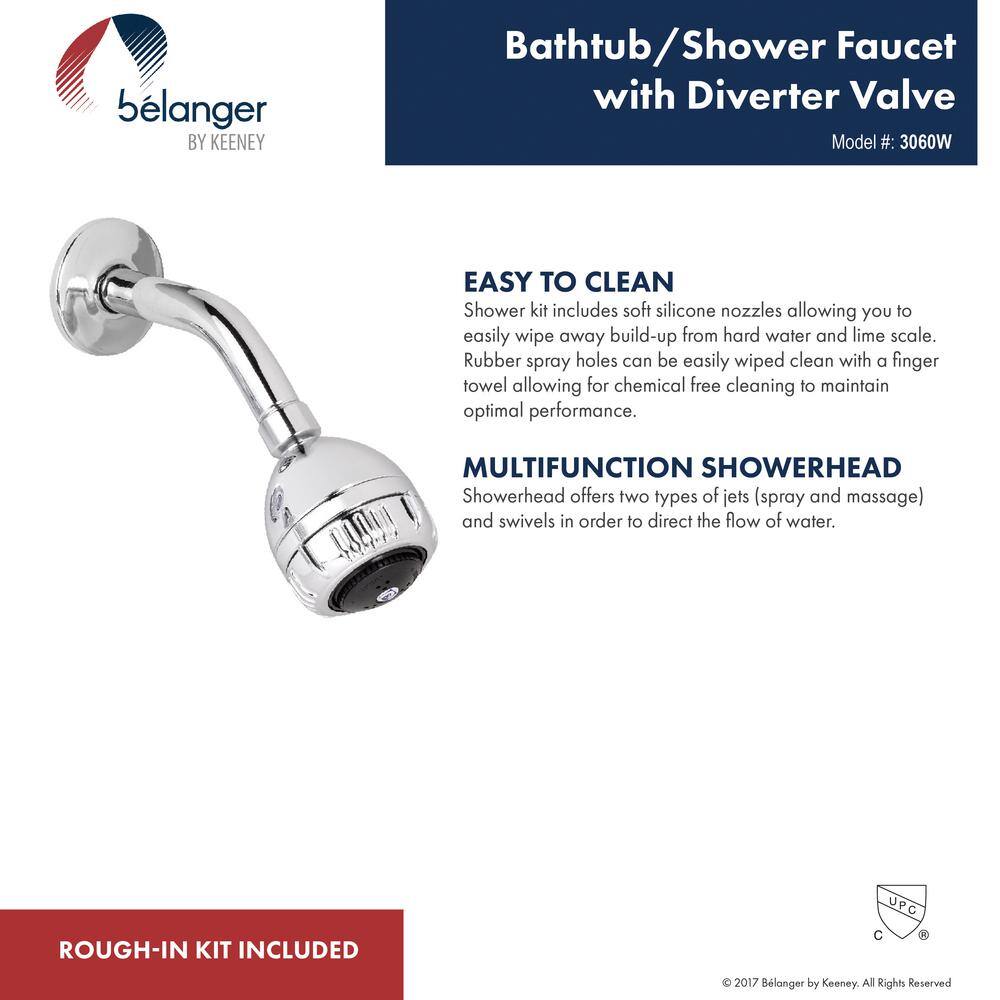 KEENEY Belanger 3-Handle 2-Spray Tub and Shower Faucet in Polished Chrome (Valve Included) 3060W