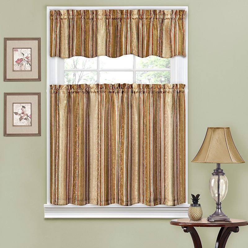 Traditions by Waverly Stripe Ensemble Tier and Valance Kitchen Window Curtain Set