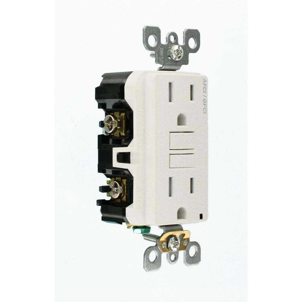 Leviton 15 Amp 125-Volt Duplex Self-Test SmartlockPro Tamper Resistant AFCIGFCI Dual Function Outlet White R92-AGTR1-0KW