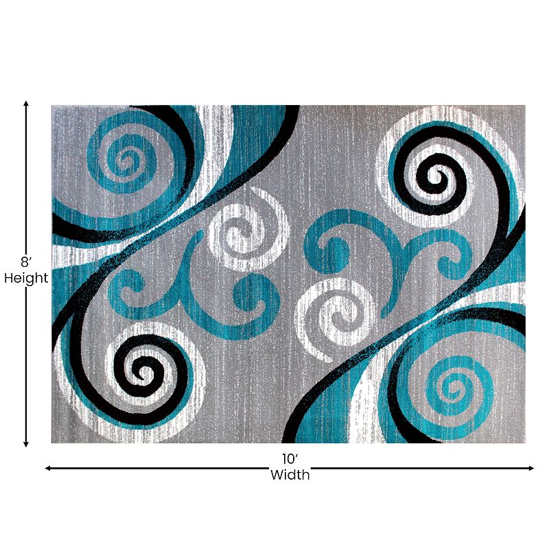 Masada Rugs Masada Rugs Stephanie Collection 8'x10' Area Rug with Modern Contemporary Design in Turquoise， Gray， Black and White - Design 1100