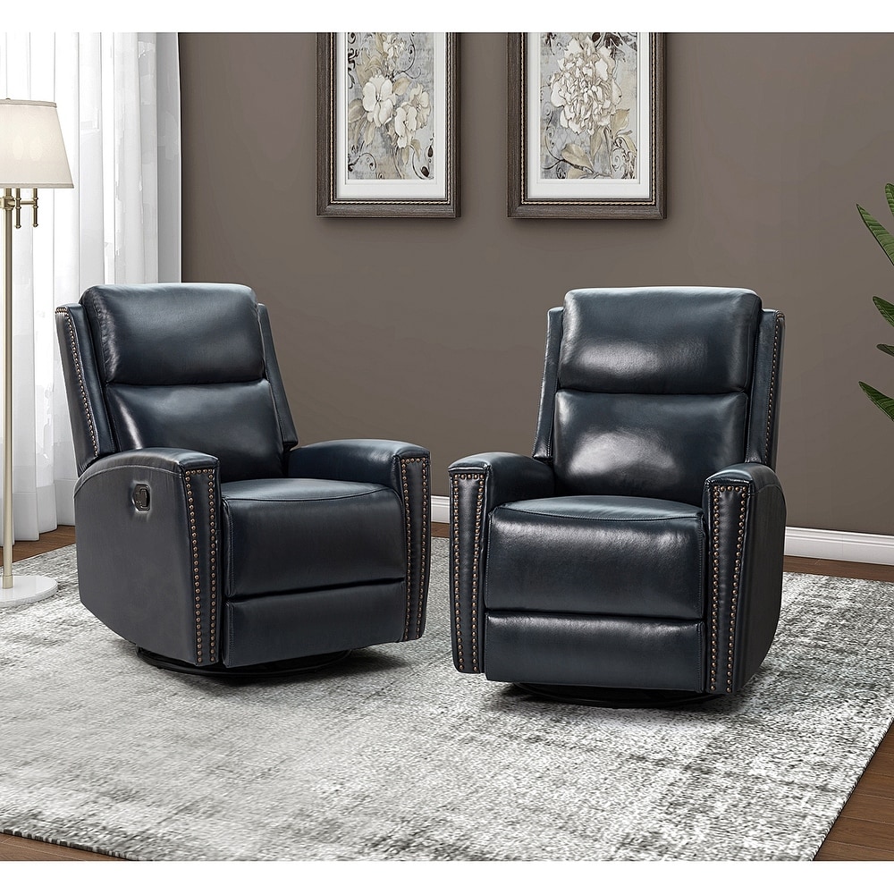 Fiacro 30.31''Wide Modern Genuine Leather Wingback Swivel Rocker Recliner With Tufted Back(Set of 2)