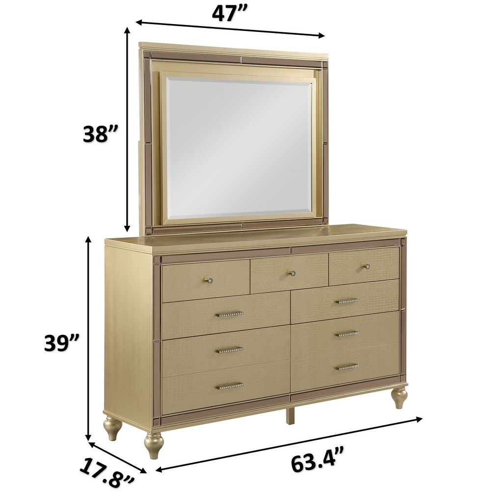 Sterling 4PC/5PC Contemporary Bedroom Set with Mirror Accents and LED Enhancements