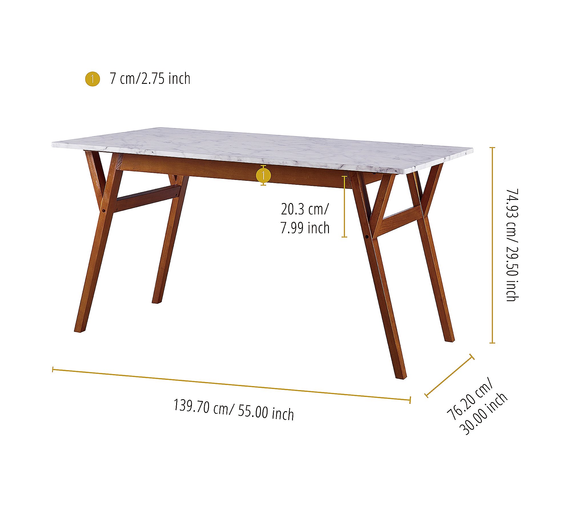 Teamson Home Rectangular Dining Table with FauxMarble Top