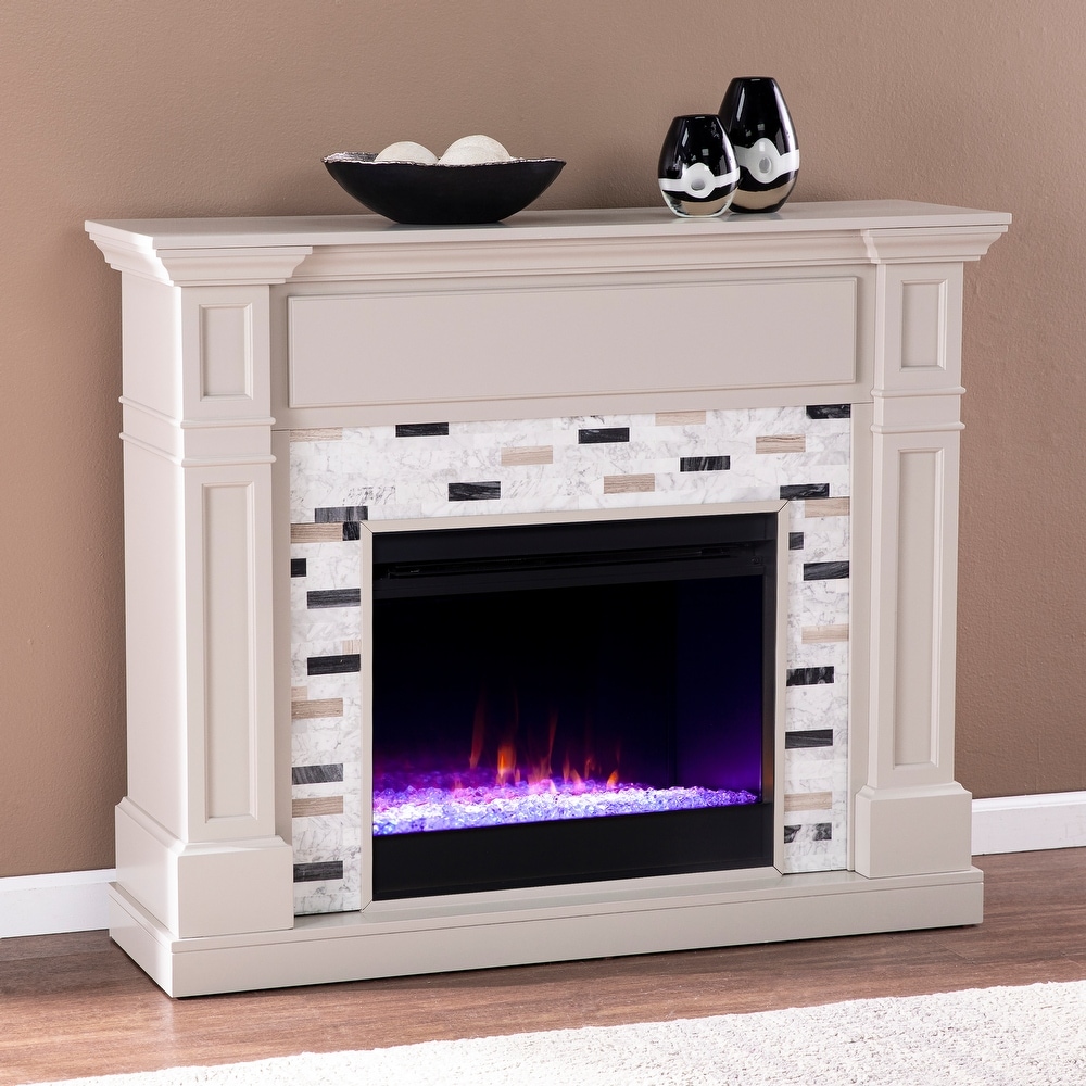 SEI Furniture Stonemere Color Changing Electric Fireplace w/ Marble