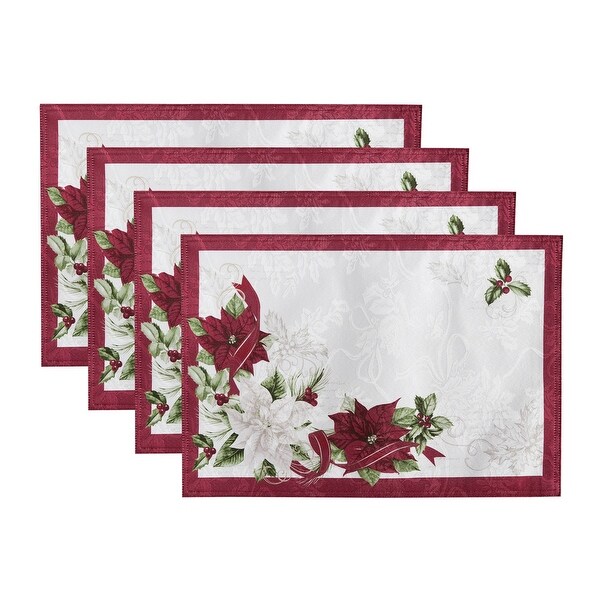 Clarette Poinsettia Holiday Fabric Placemats，Set of 4