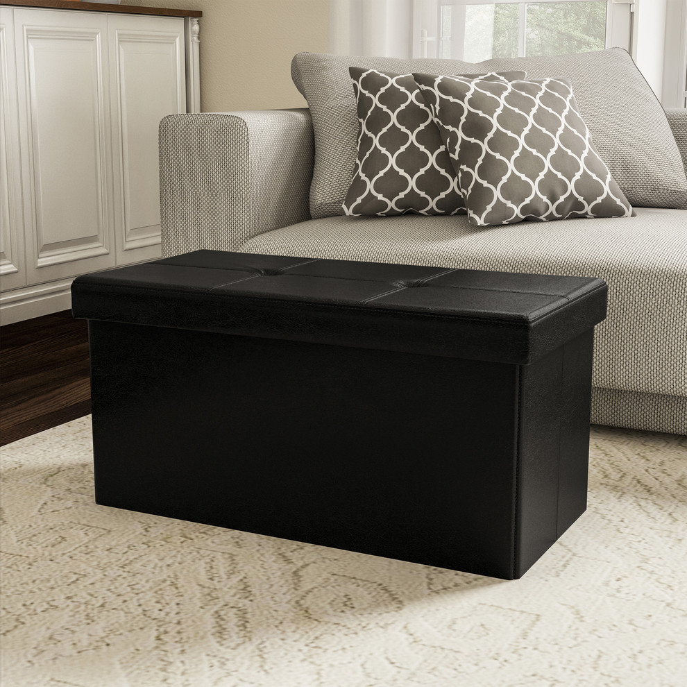 Lavish Home Large Faux Leather Ottoman Storage Bench   Transitional   Footstools And Ottomans   by Trademark Global  Houzz