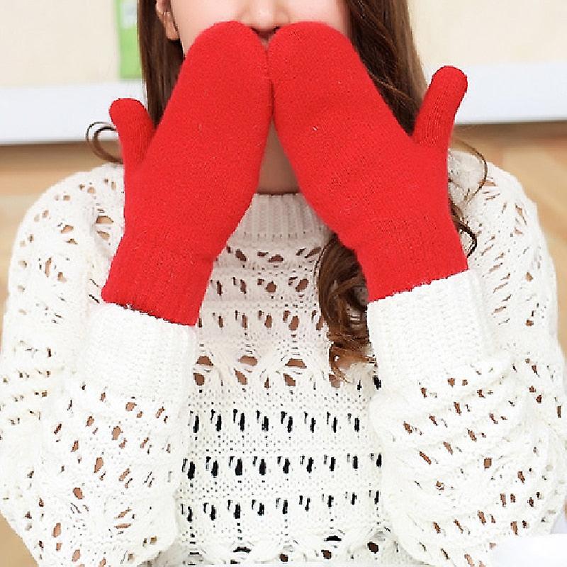 Winter Women Soft Wool Rabbit Hair Warm Knit Gloves