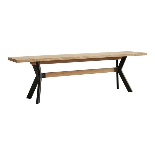 Aurelle Home Natural Modern Oak and Steel Bench - 63