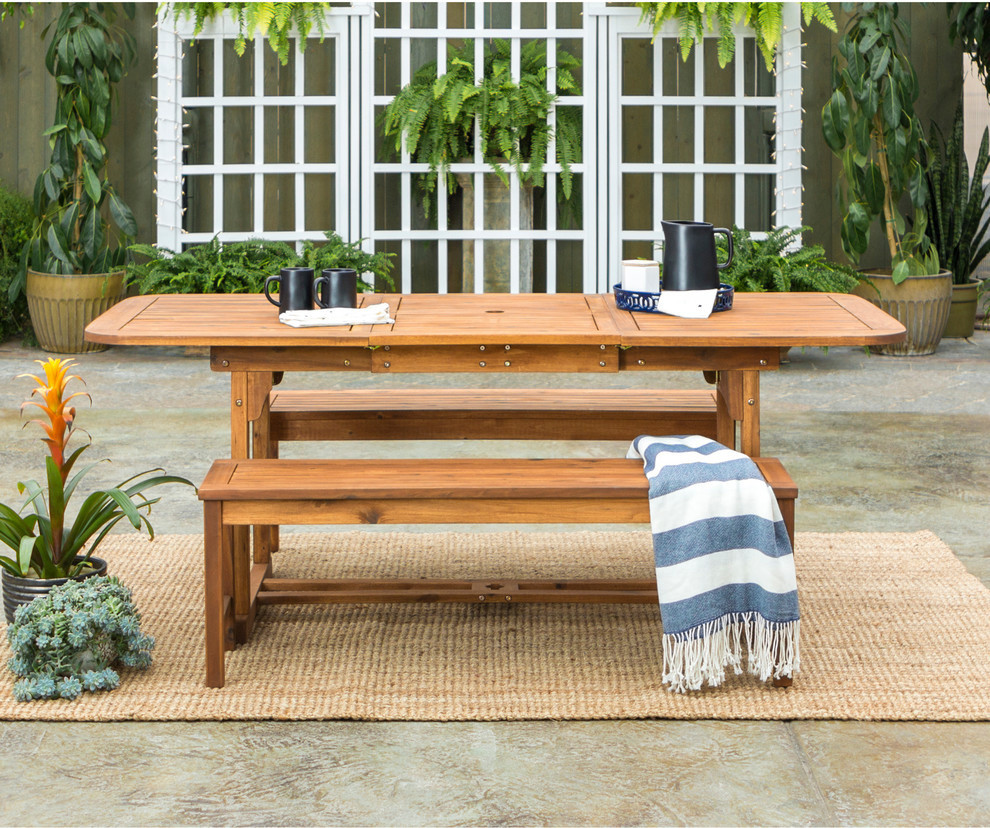 3 Piece Acacia Patio Dining Set   Transitional   Outdoor Dining Sets   by Walker Edison  Houzz